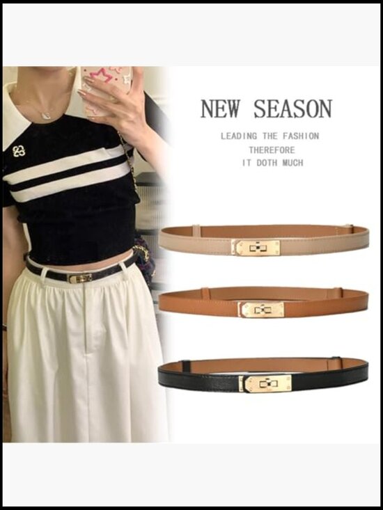 Adjustable Thin Leather Belt with Alloy Turn Lock for Dresses and Jeans main image 5